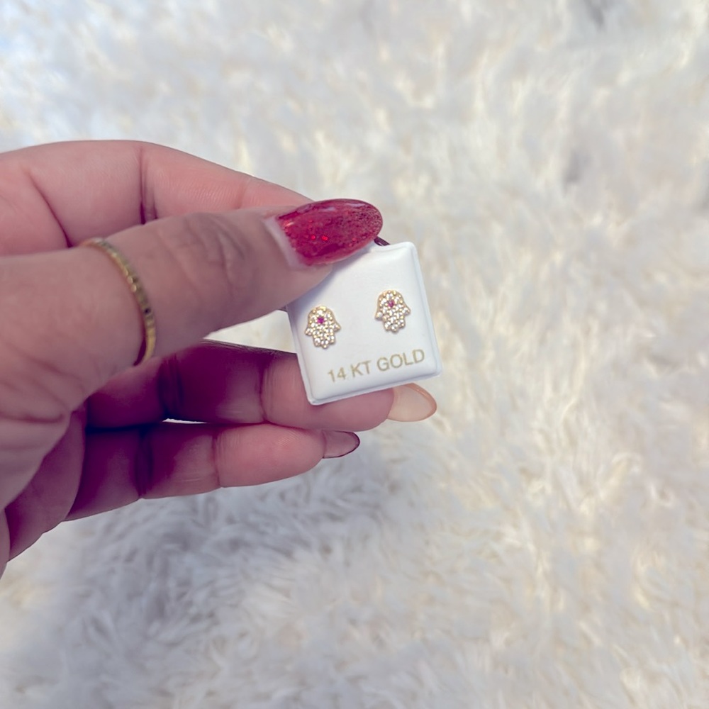 Bedazzled Hamsa Earrings - 14k Gold